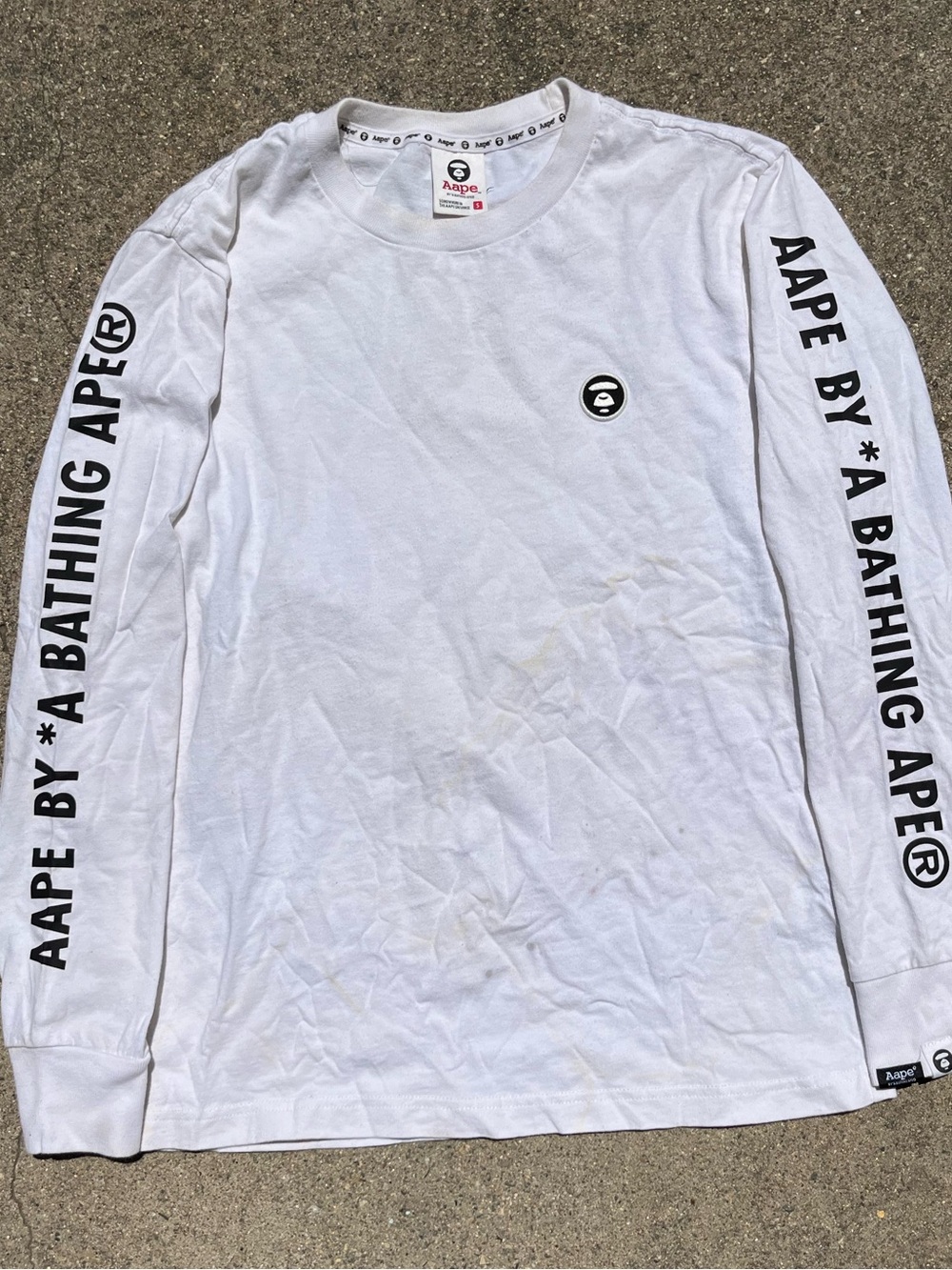 AAPE By A Bathing Ape Long Sleeve Tee White Black Logo Shirt Size Small